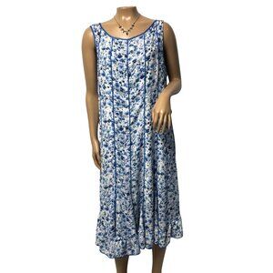 Studio One New York Dress Womens Size 14 Blue White Floral Sleeveless Comfy Midi